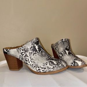 Qupid Snakeskin Chunk Heel Mule